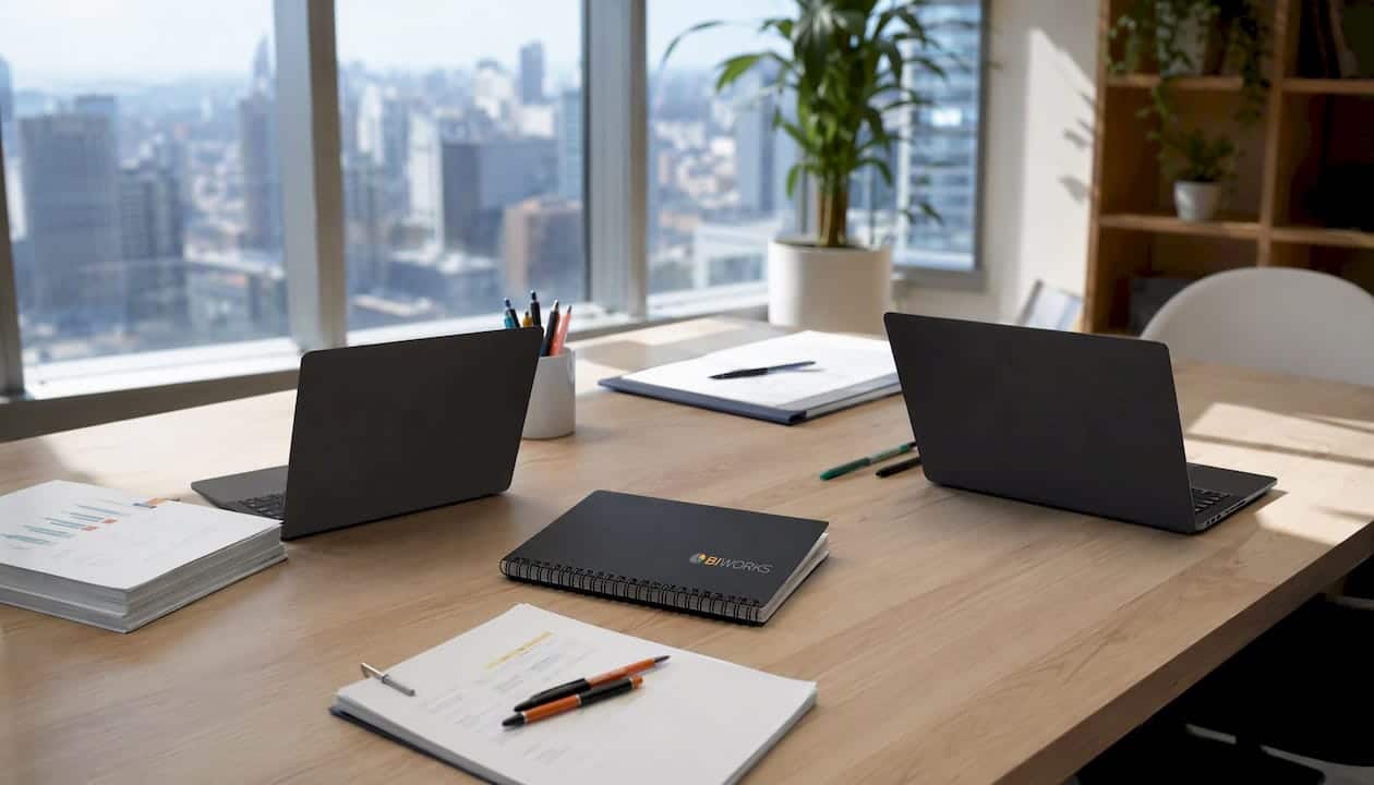 Un bureau équipé de matériel informatique, mais déserté de toute présence humaine.